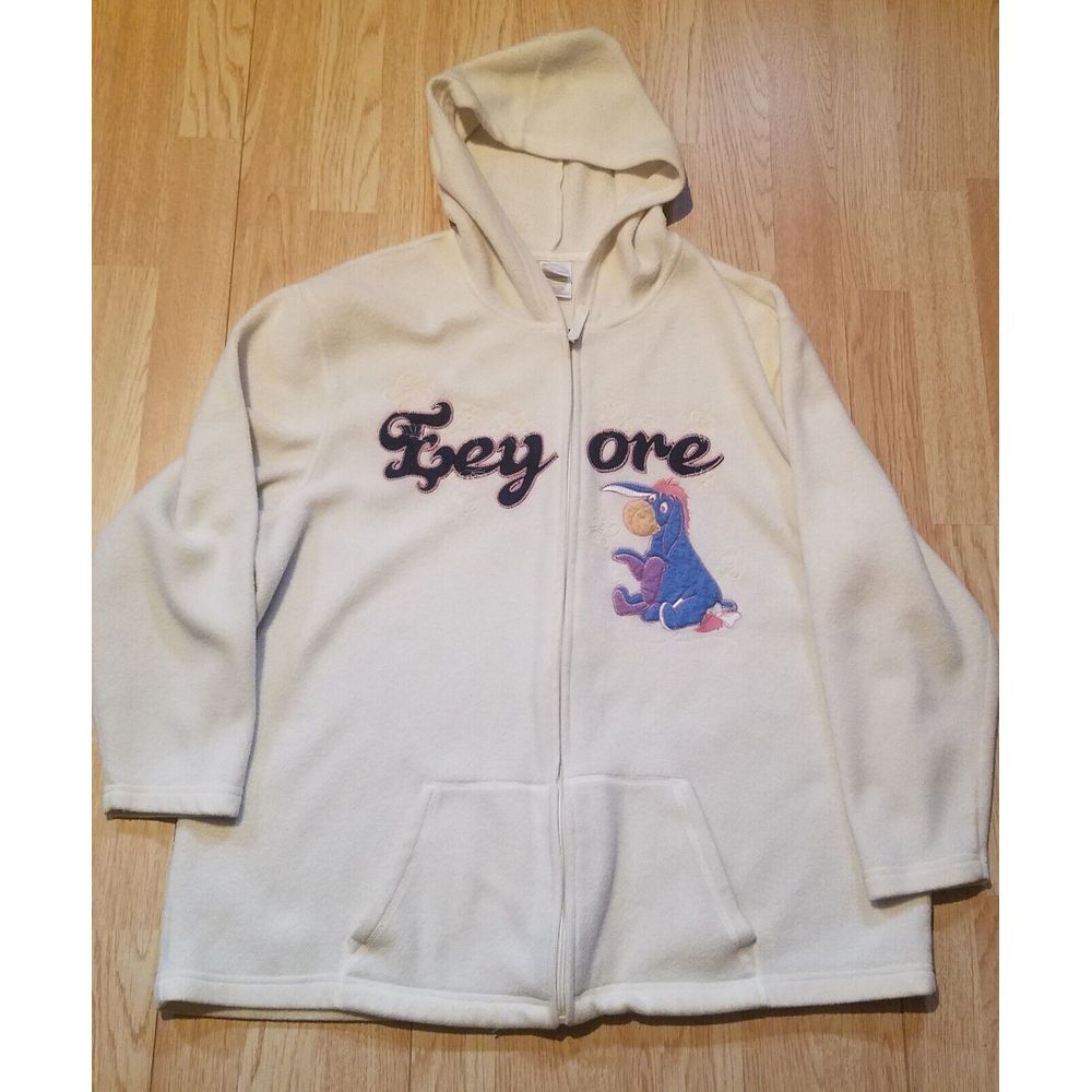 Disney White Fleece Eeyore Patch Embroidered Sweater Womens‎ 2XL Excellent EUC